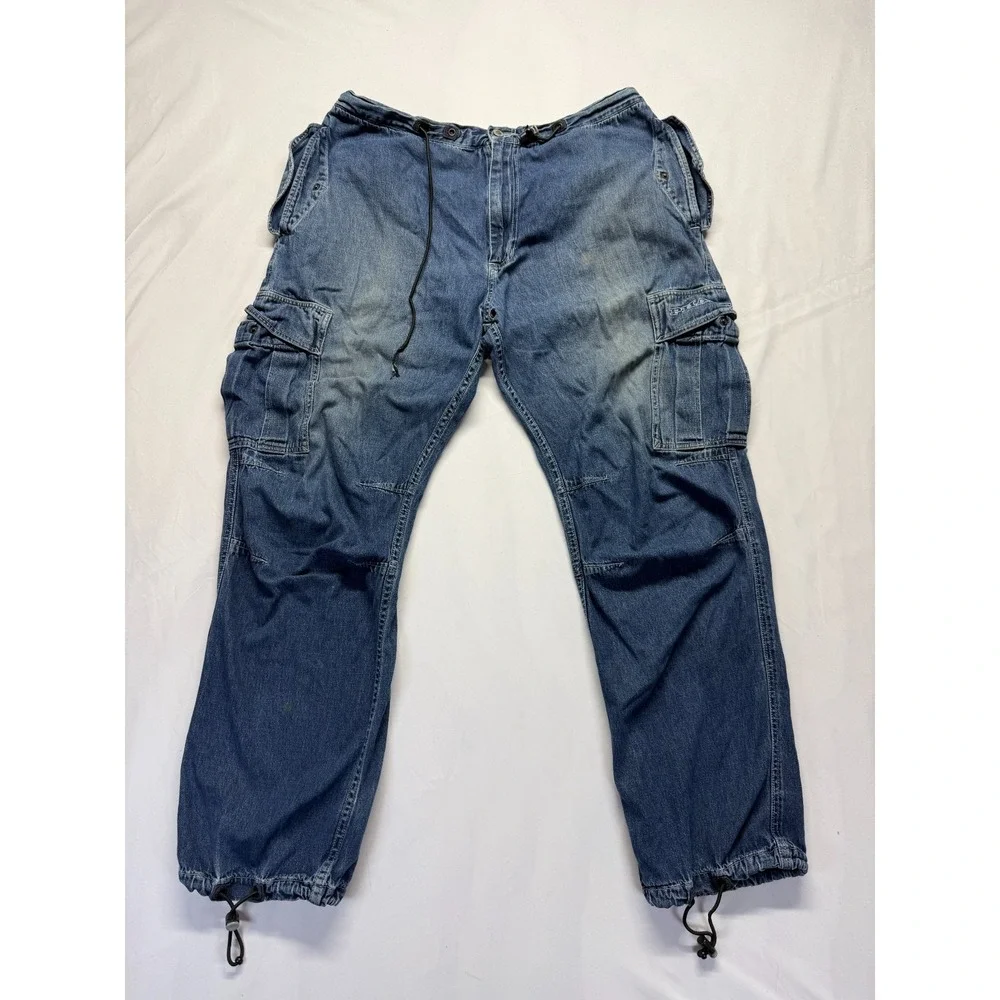 Vintage Phat Farm Jogger Jeans Mens 38x30 Blue Denim Mid Rise Cargo‎ Pockets
